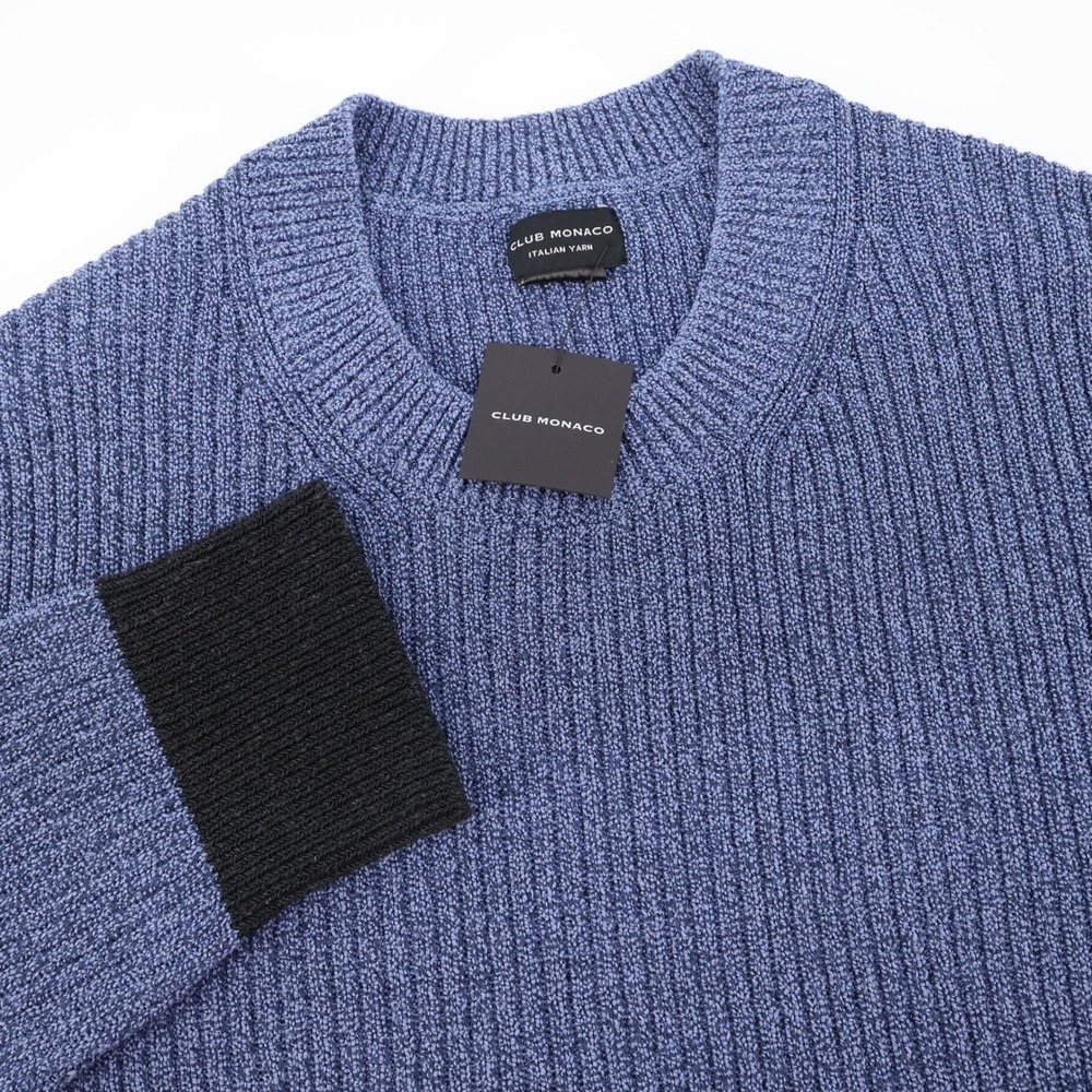 Club Monaco Blue Italian Yarn Crew Neck Feel Good‎ Sweater Mens XL - Fits Slim
